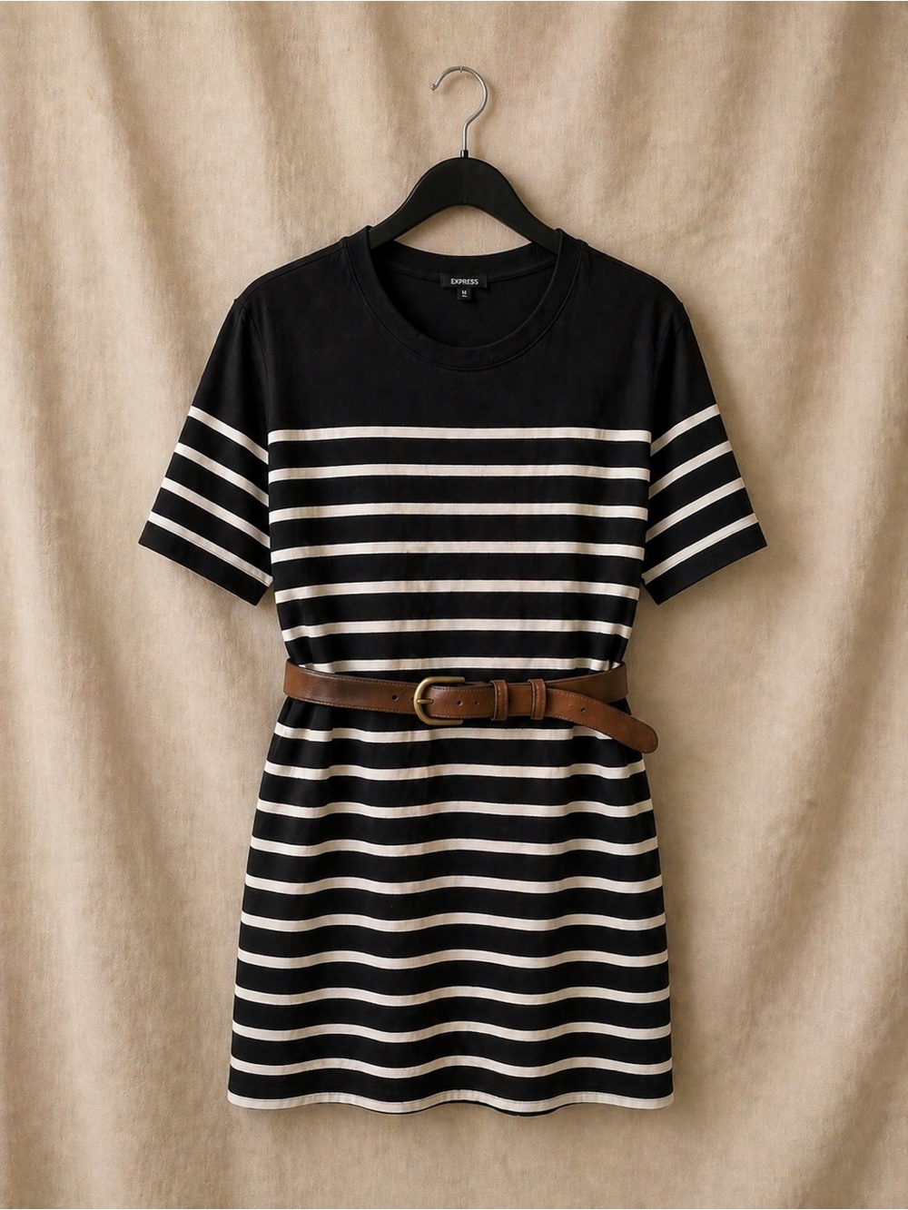 Express Navy & White T-Shirt Dress Casual Striped Mini Dress